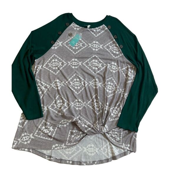 Maurices Gray Green Long Sleeve Shirt 1X - Picture 1 of 10